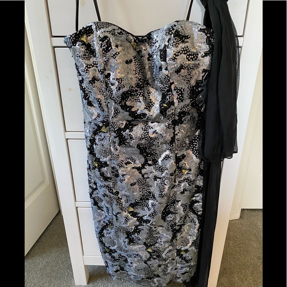 Alberto Makali black & silver strapless dress Sz4